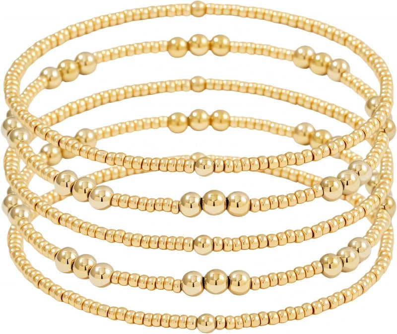 Pymach Store Dainty Gold Plated Pearl Crystal Beaded Bracelets Set for Women 14K Gold Plated Bead Pearl Beads Bracelet Stackable Paperclip Link Chain Bracelets Gold Plated Bracelets for Women Trendy Jewelry - Image 1
